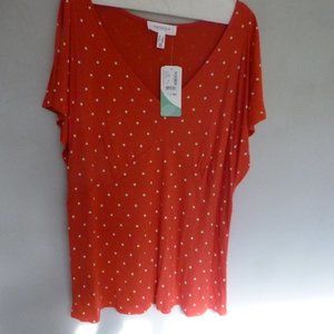 Addition Elle Deep coral Vneck tunic flutter sleeve 1x New